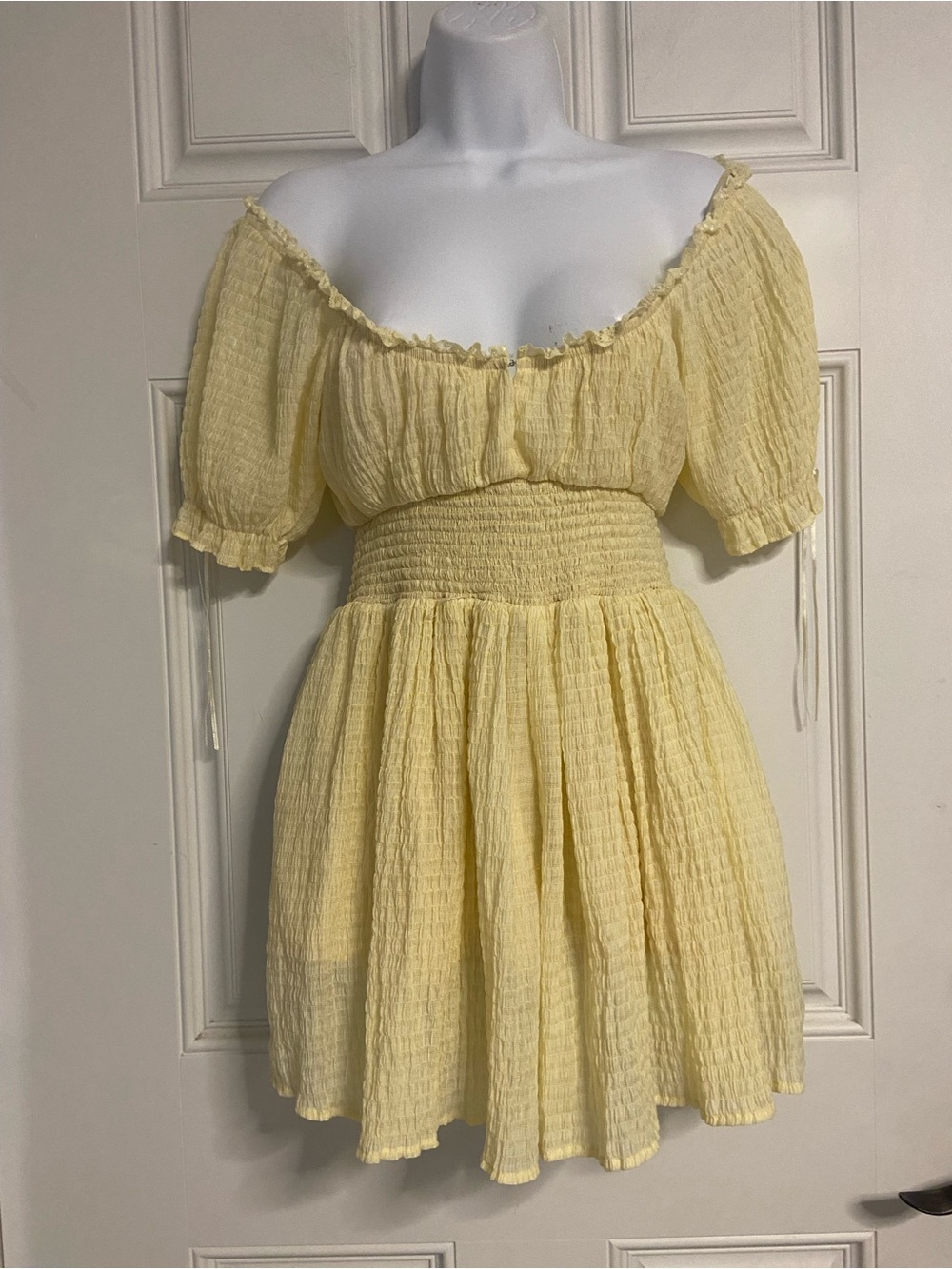 T44- ALTAR’D STATE Butter Yellow CROQUET MILKMAID Off-Shoulder MARYAM Romper